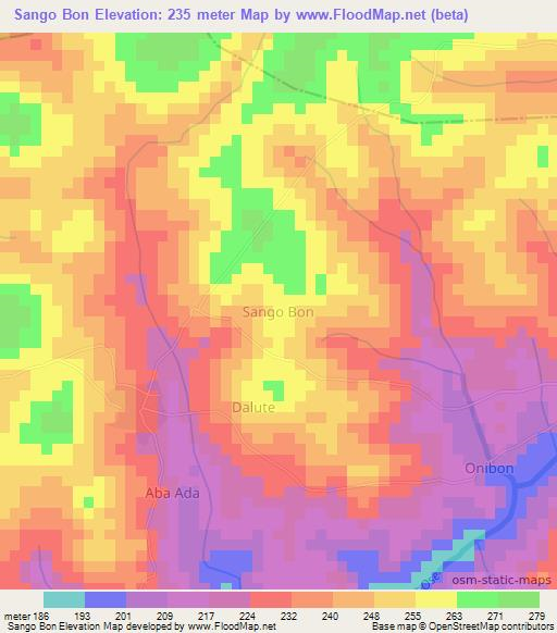 Sango Bon,Nigeria Elevation Map