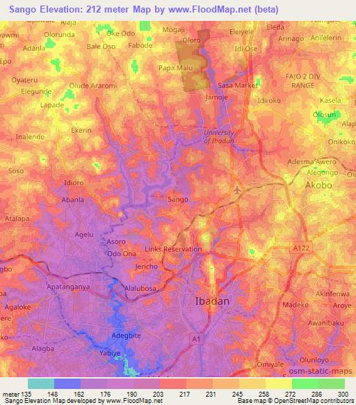 Sango,Nigeria Elevation Map