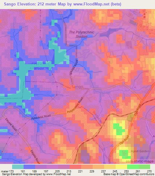 Sango,Nigeria Elevation Map