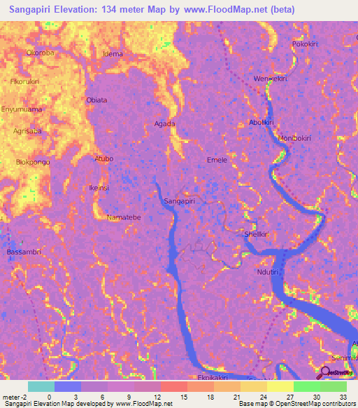 Sangapiri,Nigeria Elevation Map