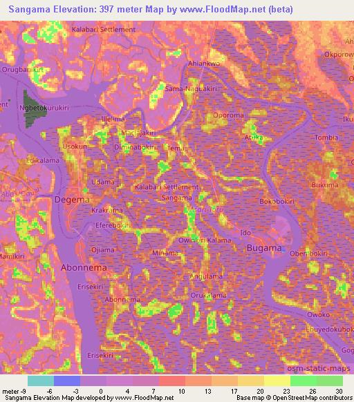 Sangama,Nigeria Elevation Map