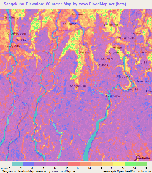 Sangakubu,Nigeria Elevation Map