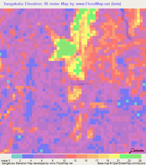 Sangakubu,Nigeria Elevation Map