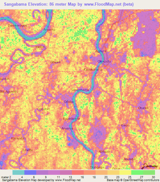 Sangabama,Nigeria Elevation Map