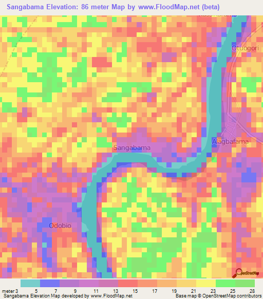 Sangabama,Nigeria Elevation Map