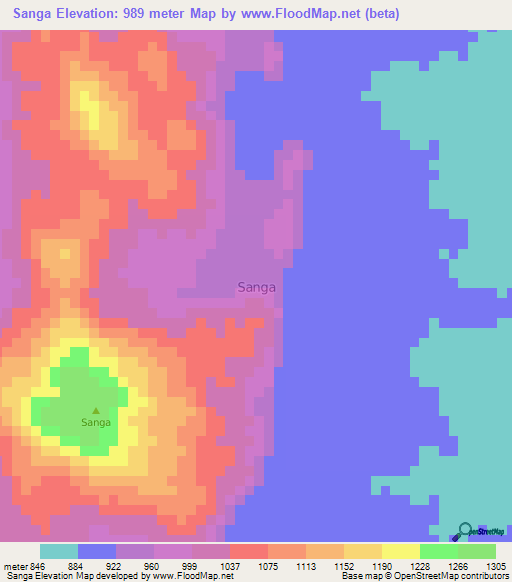 Sanga,Nigeria Elevation Map