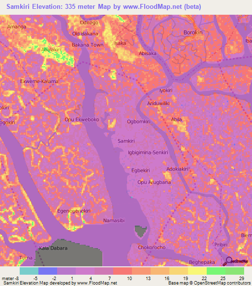 Samkiri,Nigeria Elevation Map