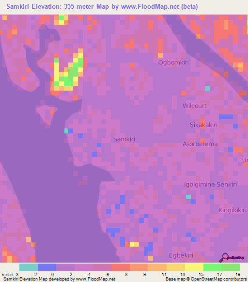 Samkiri,Nigeria Elevation Map