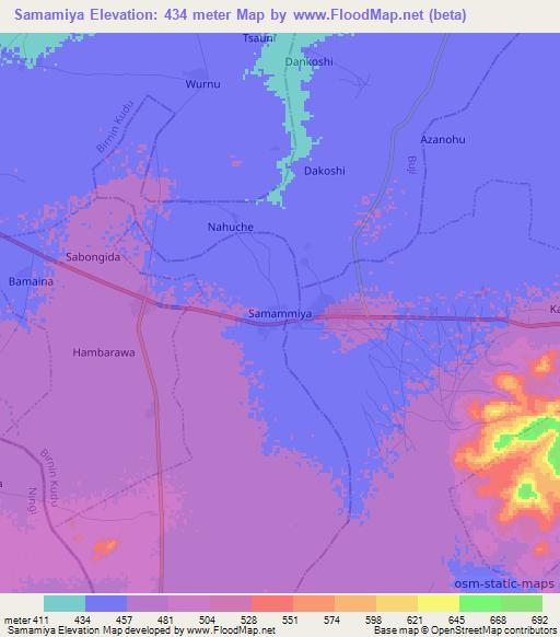 Samamiya,Nigeria Elevation Map