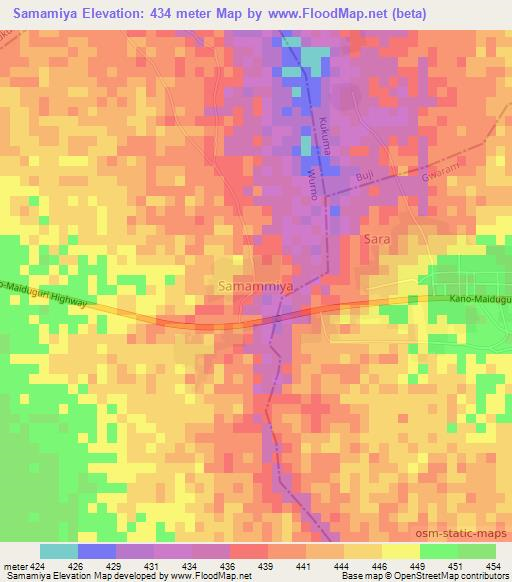 Samamiya,Nigeria Elevation Map