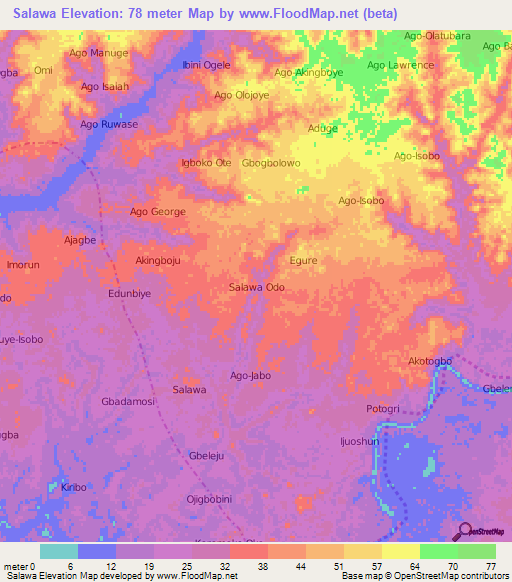 Salawa,Nigeria Elevation Map