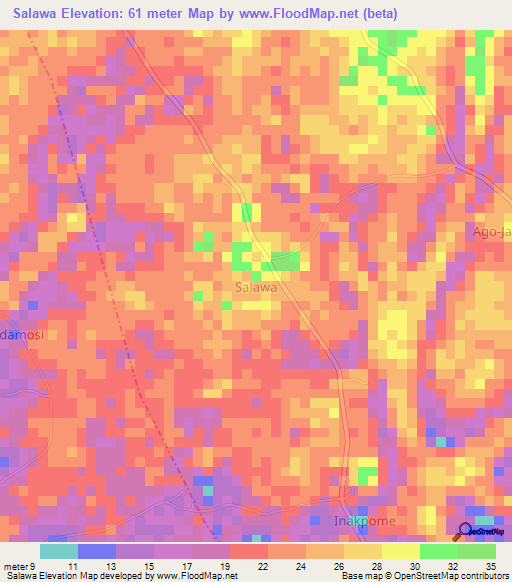 Salawa,Nigeria Elevation Map