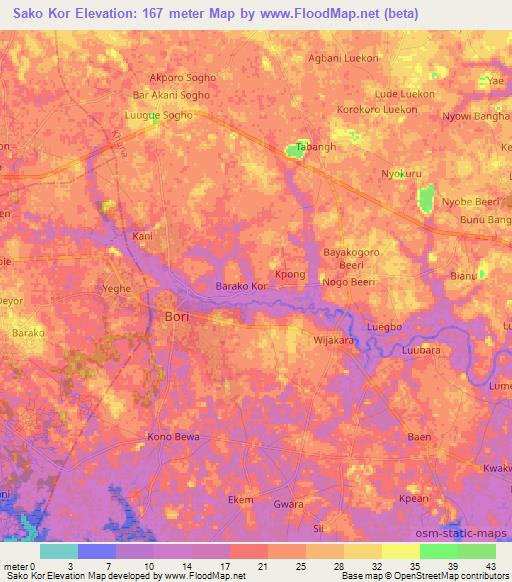 Sako Kor,Nigeria Elevation Map