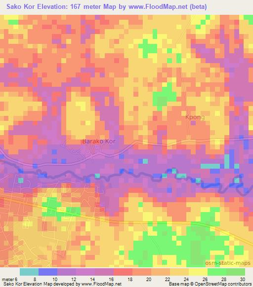 Sako Kor,Nigeria Elevation Map