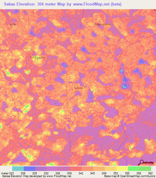 Sakaa,Nigeria Elevation Map