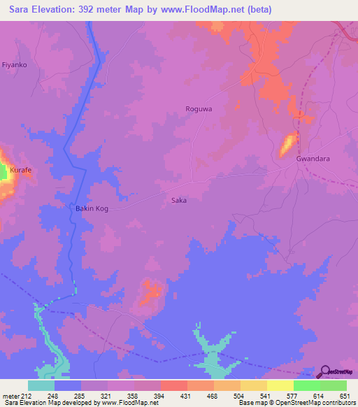 Sara,Nigeria Elevation Map