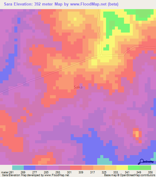 Sara,Nigeria Elevation Map