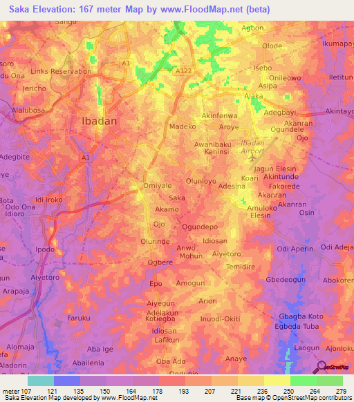 Saka,Nigeria Elevation Map