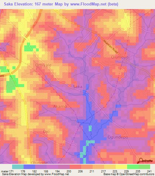 Saka,Nigeria Elevation Map