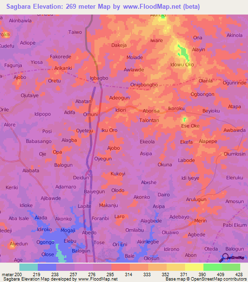 Sagbara,Nigeria Elevation Map