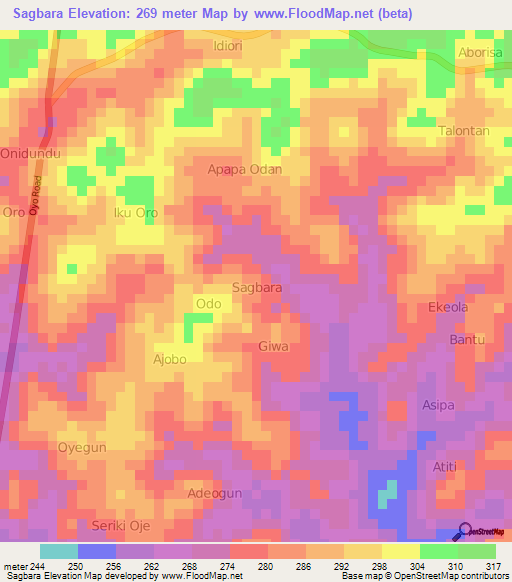 Sagbara,Nigeria Elevation Map