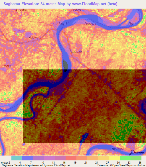 Sagbama,Nigeria Elevation Map