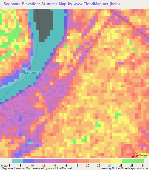 Sagbama,Nigeria Elevation Map