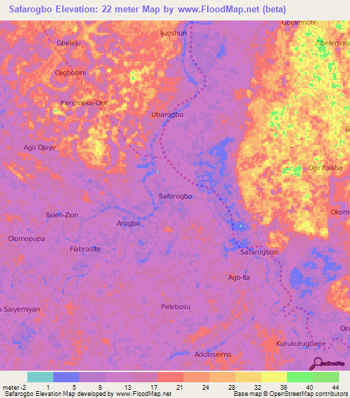 Safarogbo,Nigeria Elevation Map