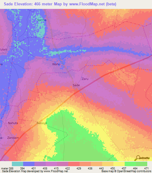 Sade,Nigeria Elevation Map