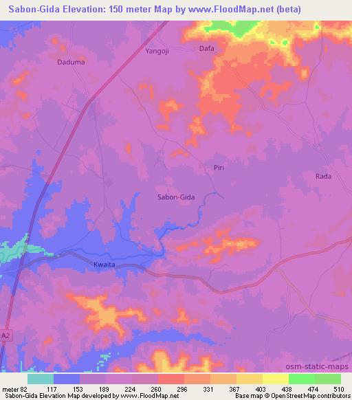 Sabon-Gida,Nigeria Elevation Map