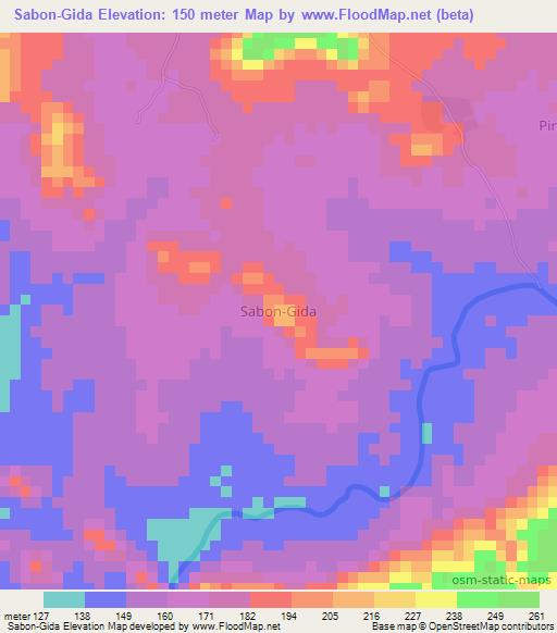 Sabon-Gida,Nigeria Elevation Map