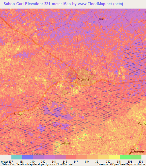 Sabon Gari,Nigeria Elevation Map