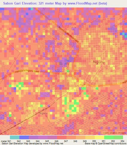 Sabon Gari,Nigeria Elevation Map