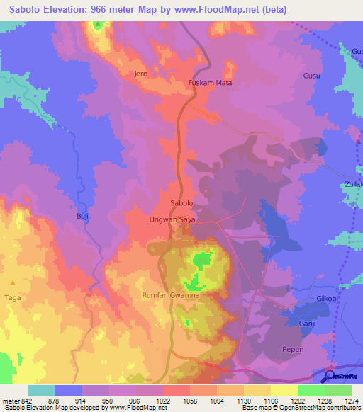 Sabolo,Nigeria Elevation Map