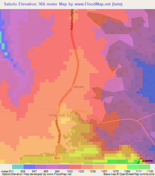 Sabolo,Nigeria Elevation Map