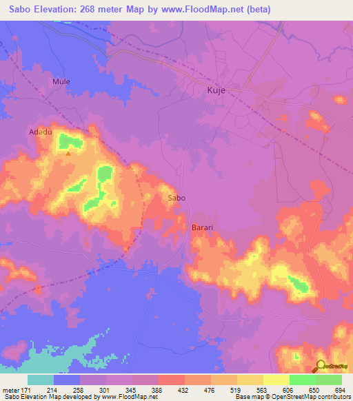 Sabo,Nigeria Elevation Map