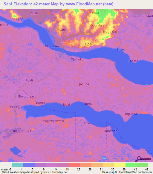 Sabi,Nigeria Elevation Map