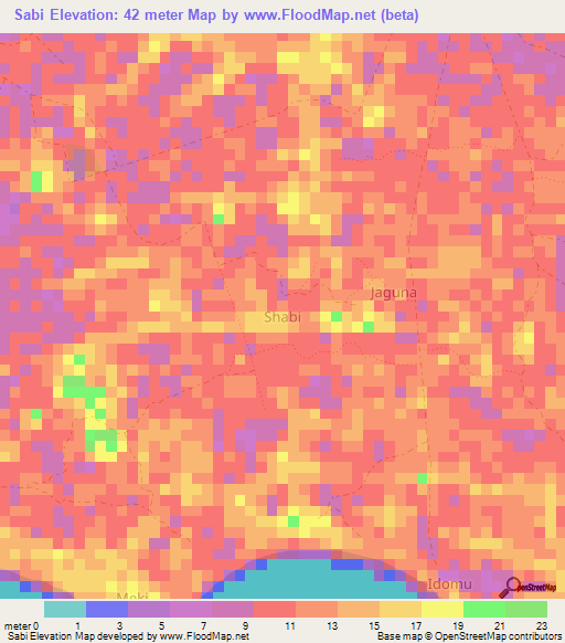 Sabi,Nigeria Elevation Map