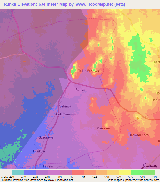 Runka,Nigeria Elevation Map