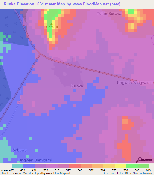 Runka,Nigeria Elevation Map