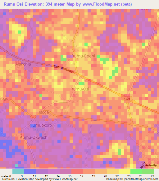 Rumu-Osi,Nigeria Elevation Map