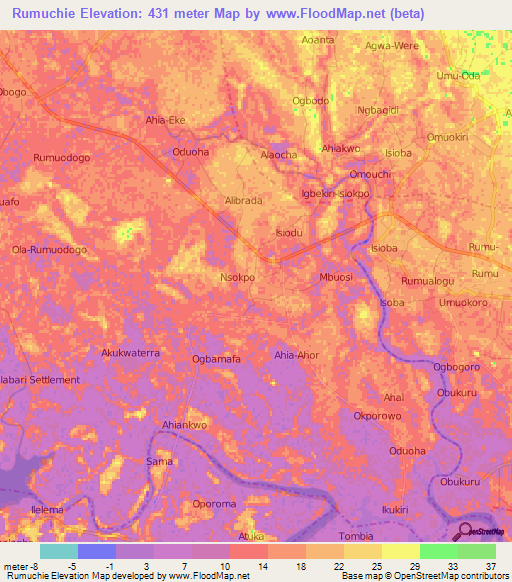 Rumuchie,Nigeria Elevation Map