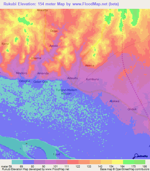 Rukubi,Nigeria Elevation Map