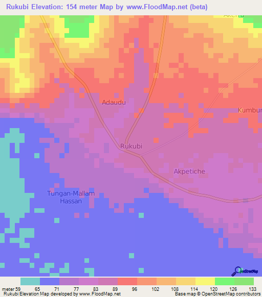 Rukubi,Nigeria Elevation Map