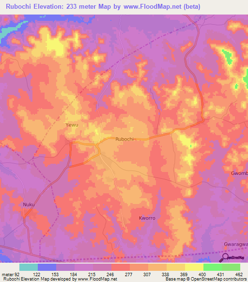 Rubochi,Nigeria Elevation Map