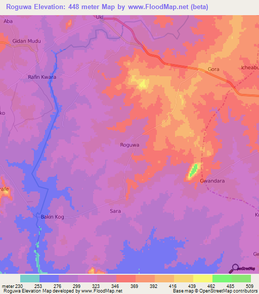 Roguwa,Nigeria Elevation Map