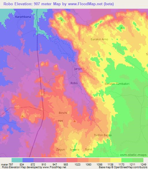 Robo,Nigeria Elevation Map