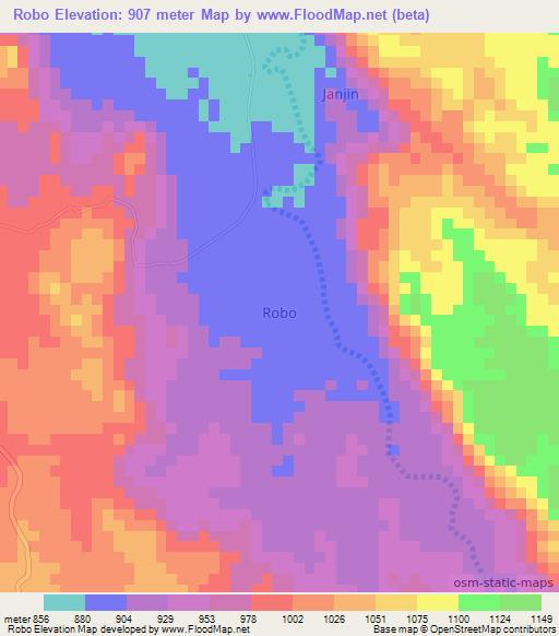 Robo,Nigeria Elevation Map