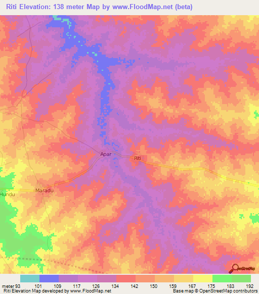 Riti,Nigeria Elevation Map