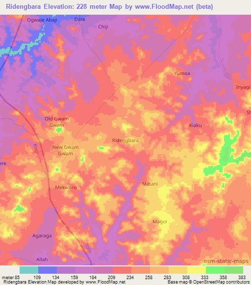 Ridengbara,Nigeria Elevation Map